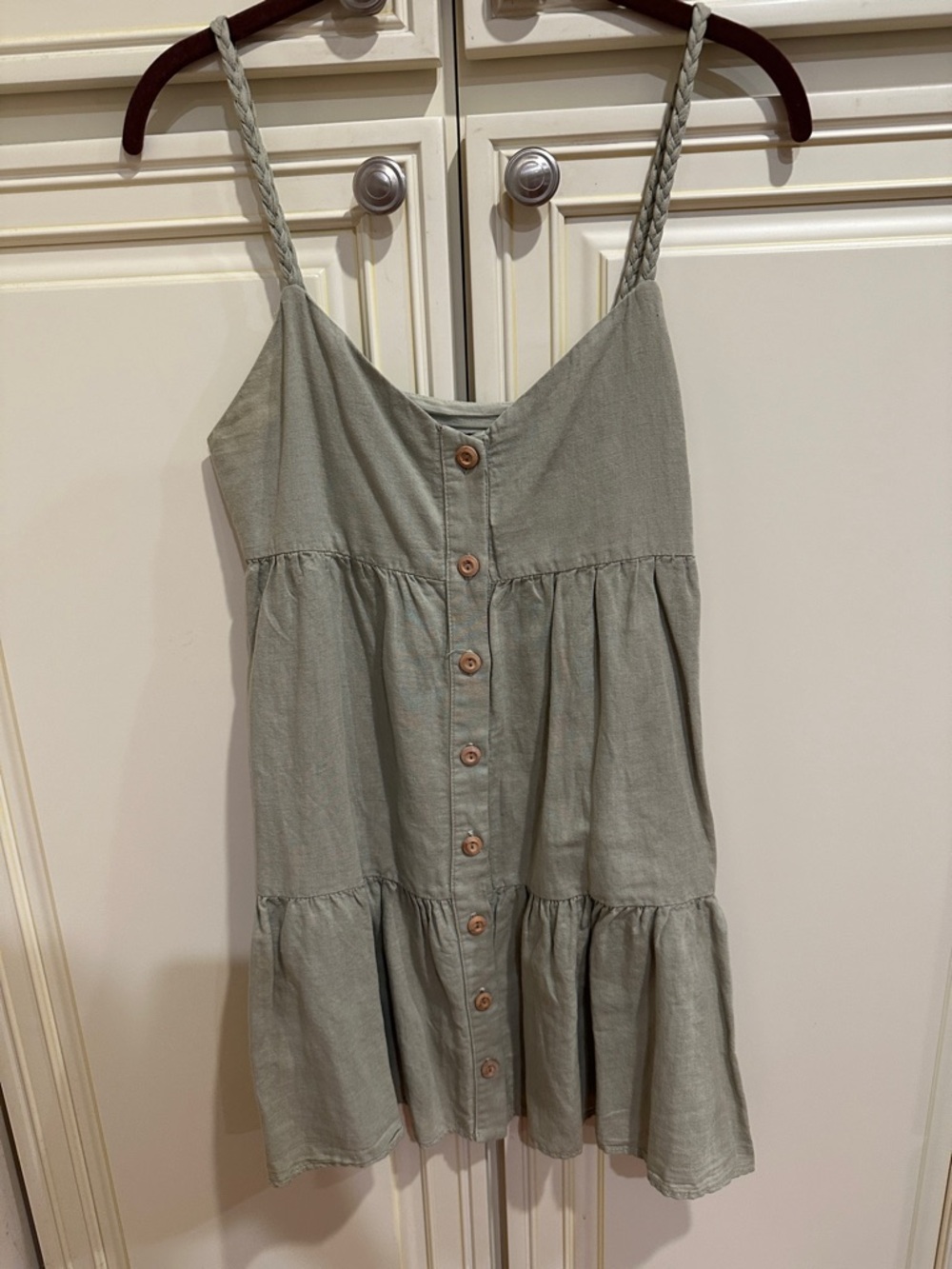 Zara Light Sage Button-Front Dress with Braided Straps